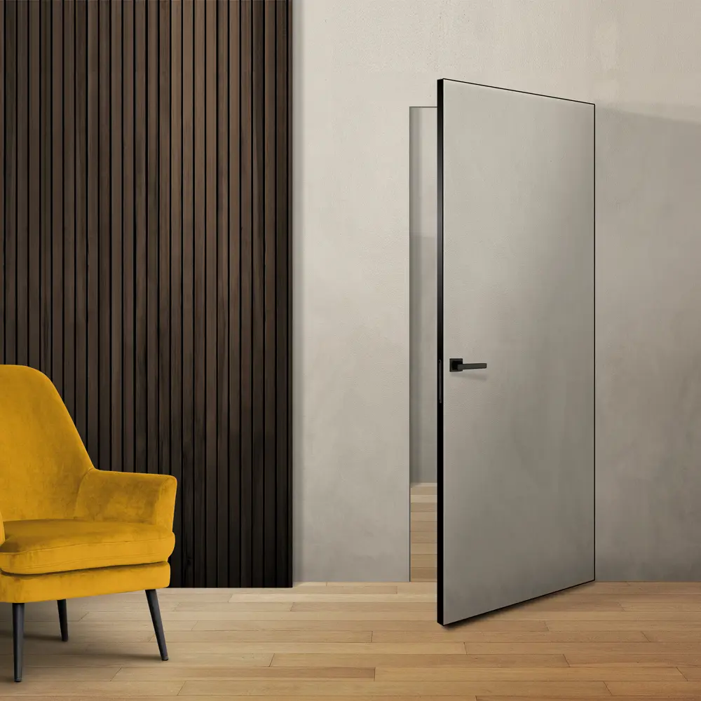 Дверь межкомнатная глухая с замком комплекте Invisible 90x230 см правая черная алюминиевая кромка цвет белый 89383097 STLM-2182093 VELLDORIS  - Вид №4