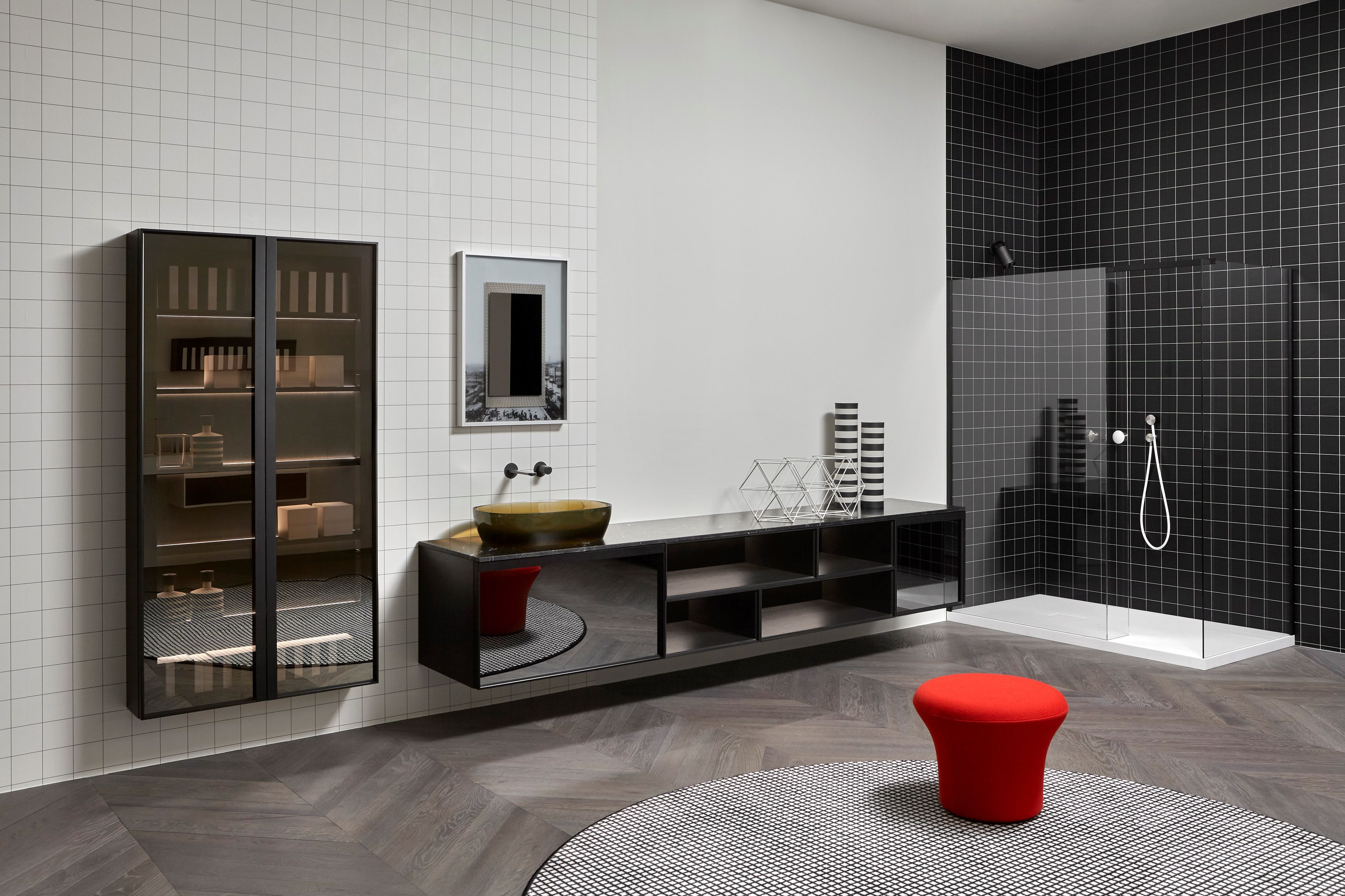 Подвесной шкаф для ванной комнаты из дерева и стекла с дверцами Antoniolupi Bemade ARCH-00095480 - Вид №2