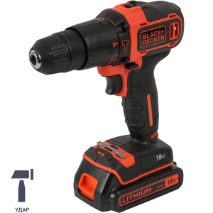 Дрель-шуруповерт аккумуляторная ударная Black&Decker BDCHD18KBQW, 18 В Li-ion 2x1.5 Ач