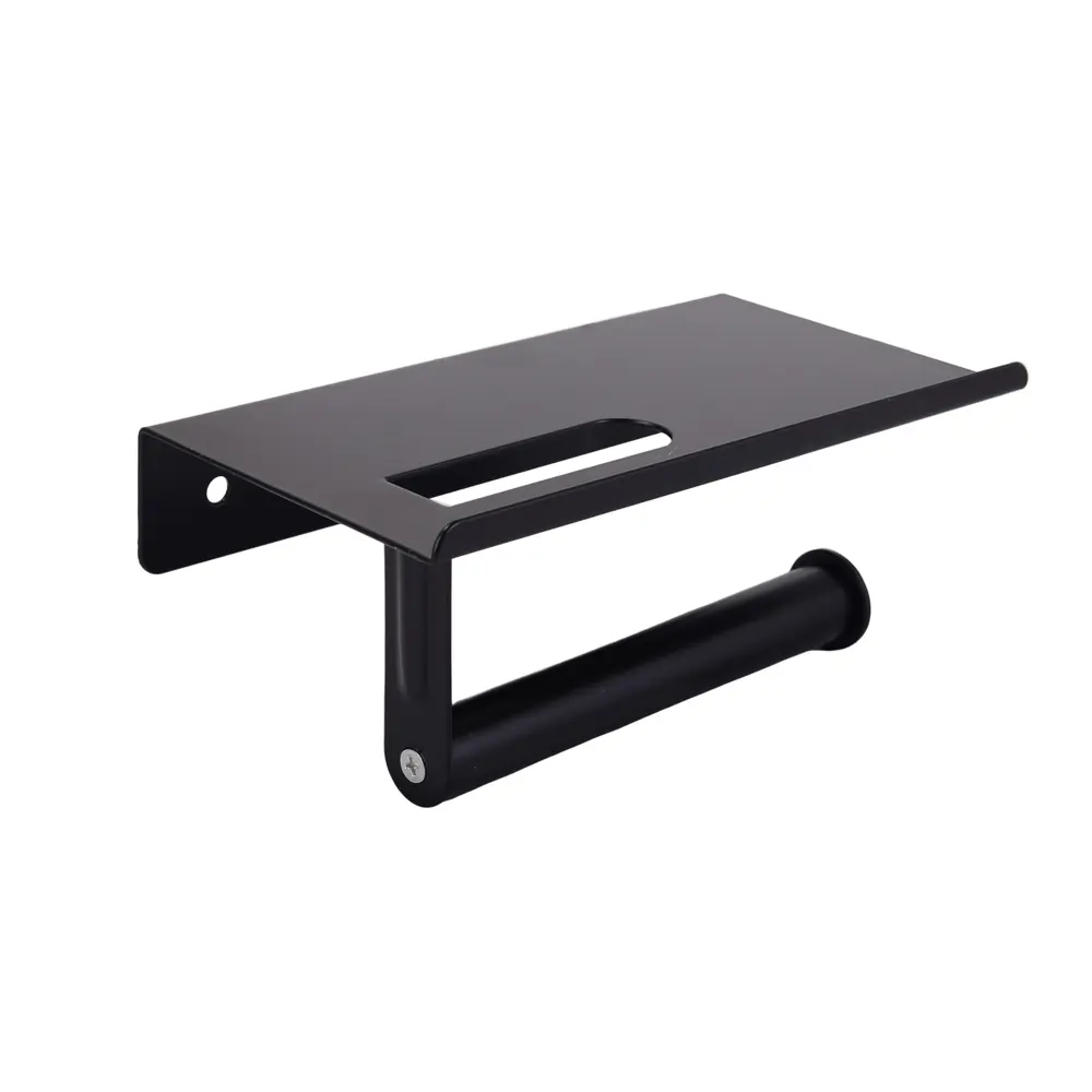 Держатель для туалетной бумаги Аквалиния B1154 с полкой для телефона цвет черный 1154B STLM-2052634