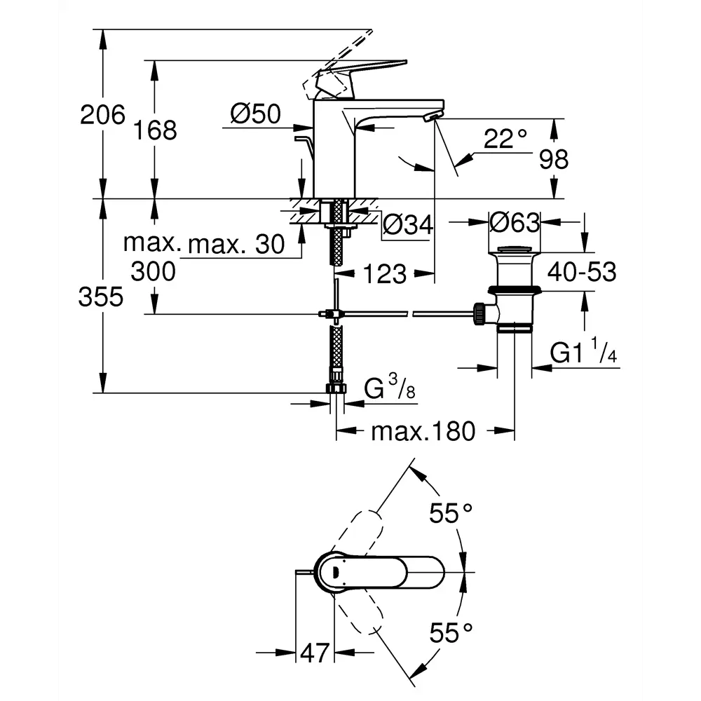Смеситель для раковины Grohe Eurosmart Cosmo M однорычажный цвет чёрный 82199447 STLM-2000585 Eurosmart Cosmopolitan - Вид №8