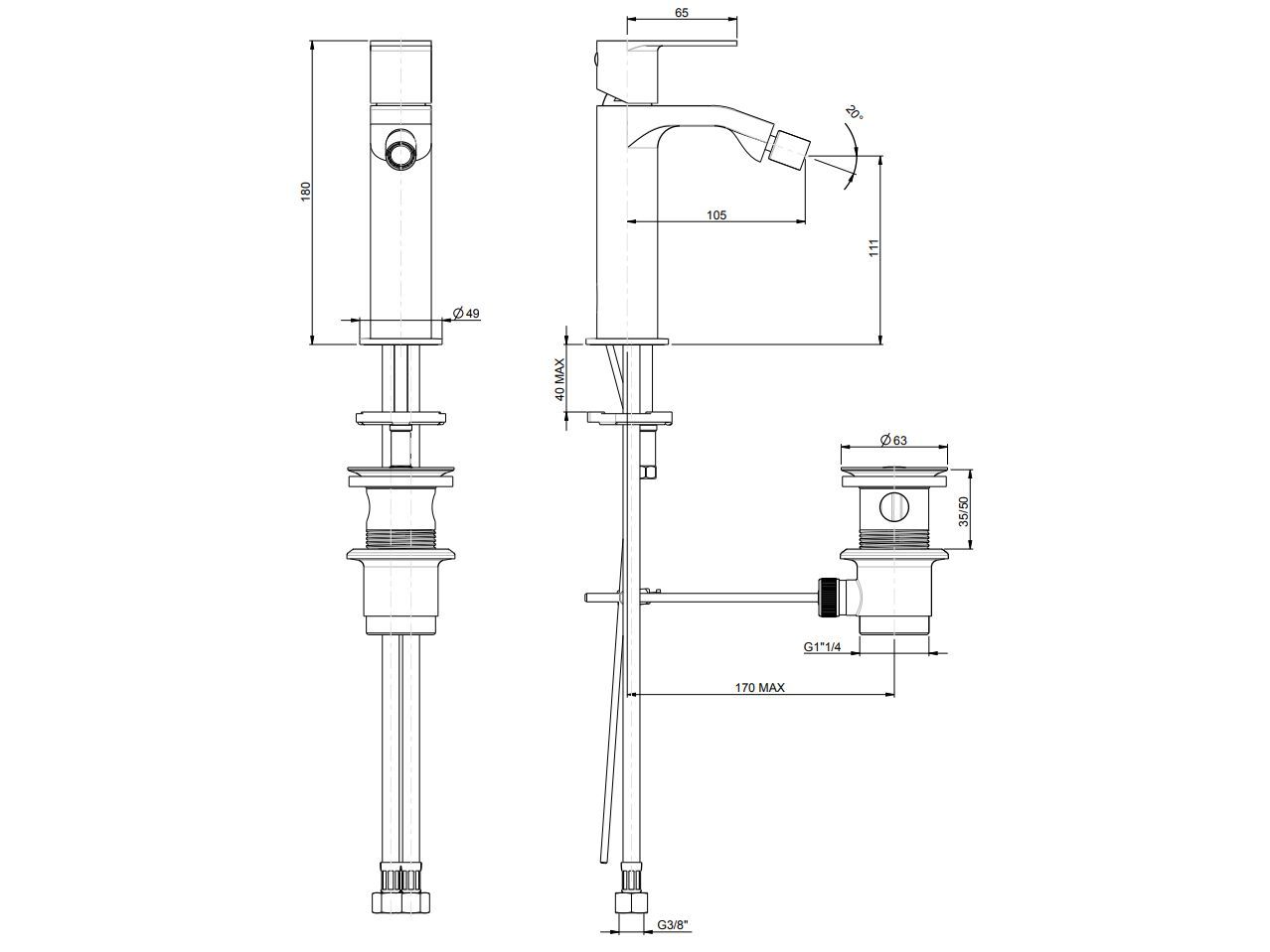 Однорычажный смеситель для биде без слива Rubinetterie Frattini Птолемей ARCH-00120735 - Вид №7