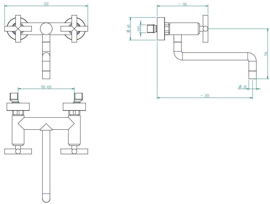 ZAZZERI Смеситель для кухни настенный с поворотным изливом Da-da sun-id-1365512 - Вид №1