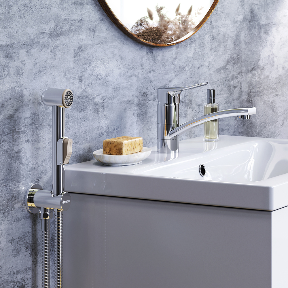 770230000 смеситель с поворотным изливом и гиг. душем Damixa Origin Bit 