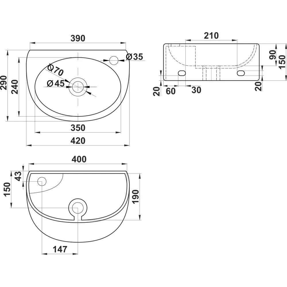 Мини-раковина Melana MLN-320345 42 см STLM-2014453 - Вид №6