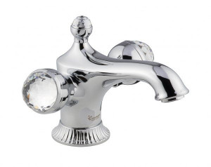 98003VSWOR Смеситель The One для раковины. Металлические ручки + большие прозрачные кристаллы, цвет золото