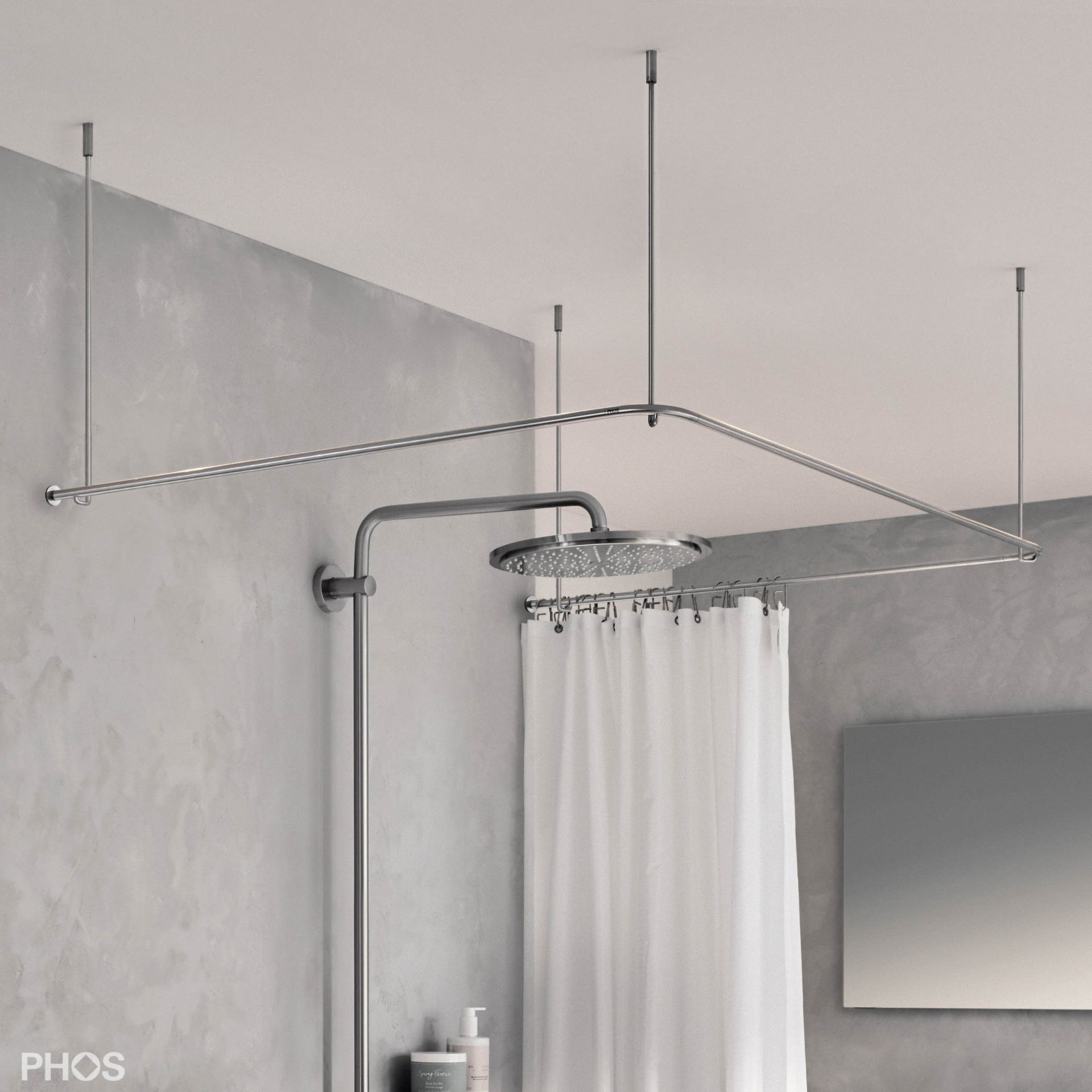 DSU1000-1000F Карниз для душевой занавески U-образный, 100 x 100 x 100 см для крепления к потолку PHOS 