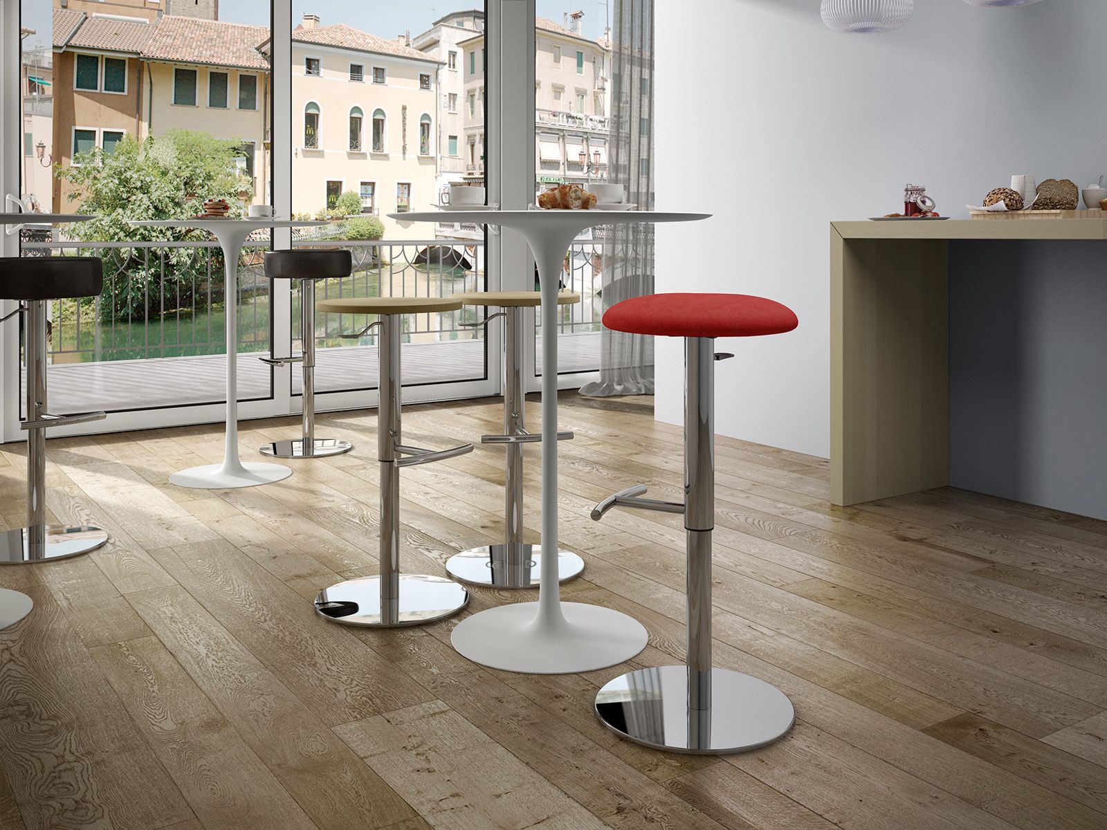 Поворотный высокий стул из ткани и хромированной стали Leyform точка ARCH-00137051 - Вид №1