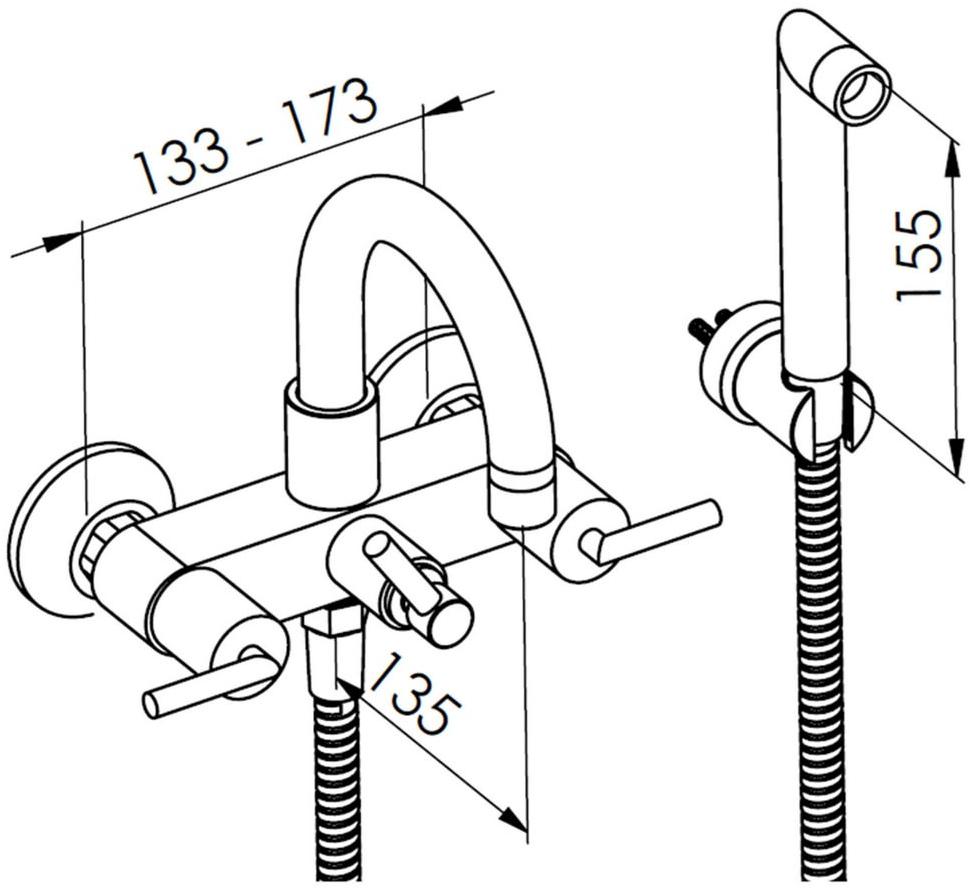 rvb Смеситель для ванны с ручным душем на 2 отверстия с отдельными розетками Fun 4031.--.67 - Вид №1