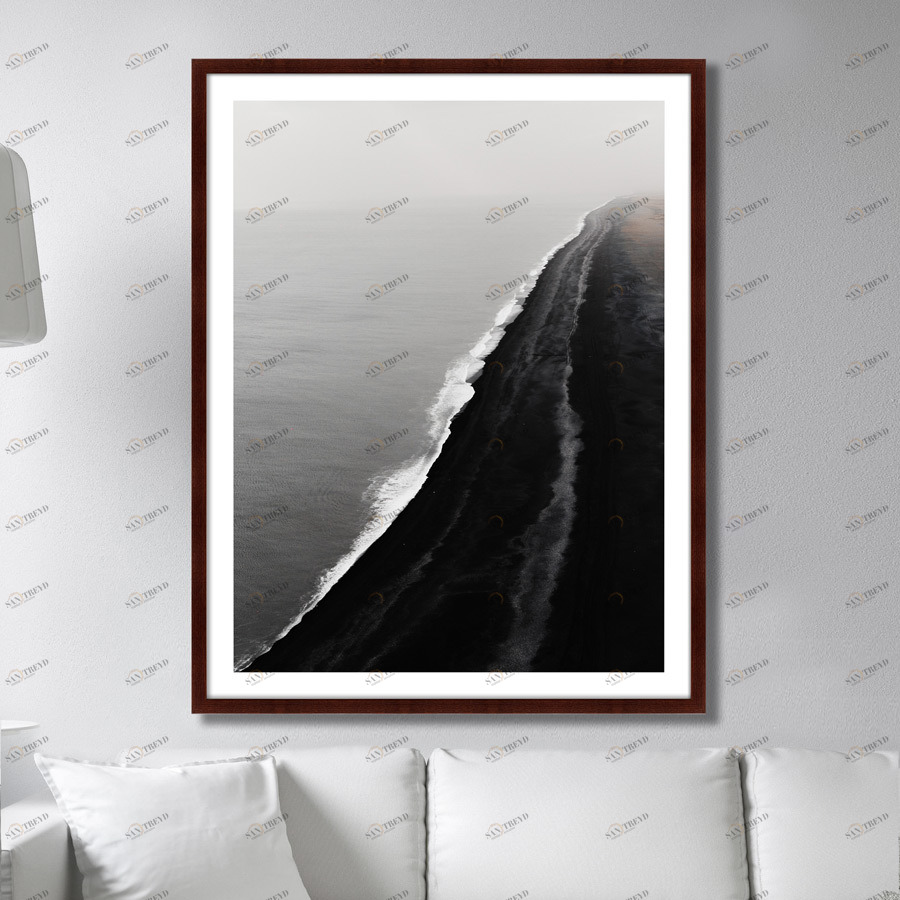 Фотокартина в деревянной раме 130х102 см Black Sand Beach, Iceland КАРТИНЫ В КВАРТИРУ  264728 Белый;коричневый;разноцветный 