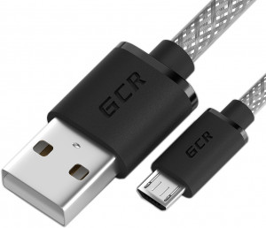 GCR-51929 Gcr кабель 0.3m usb 2.0, am/microb 5pin, прозрачный, черные коннекторы, 28/28 awg, Greenconnect