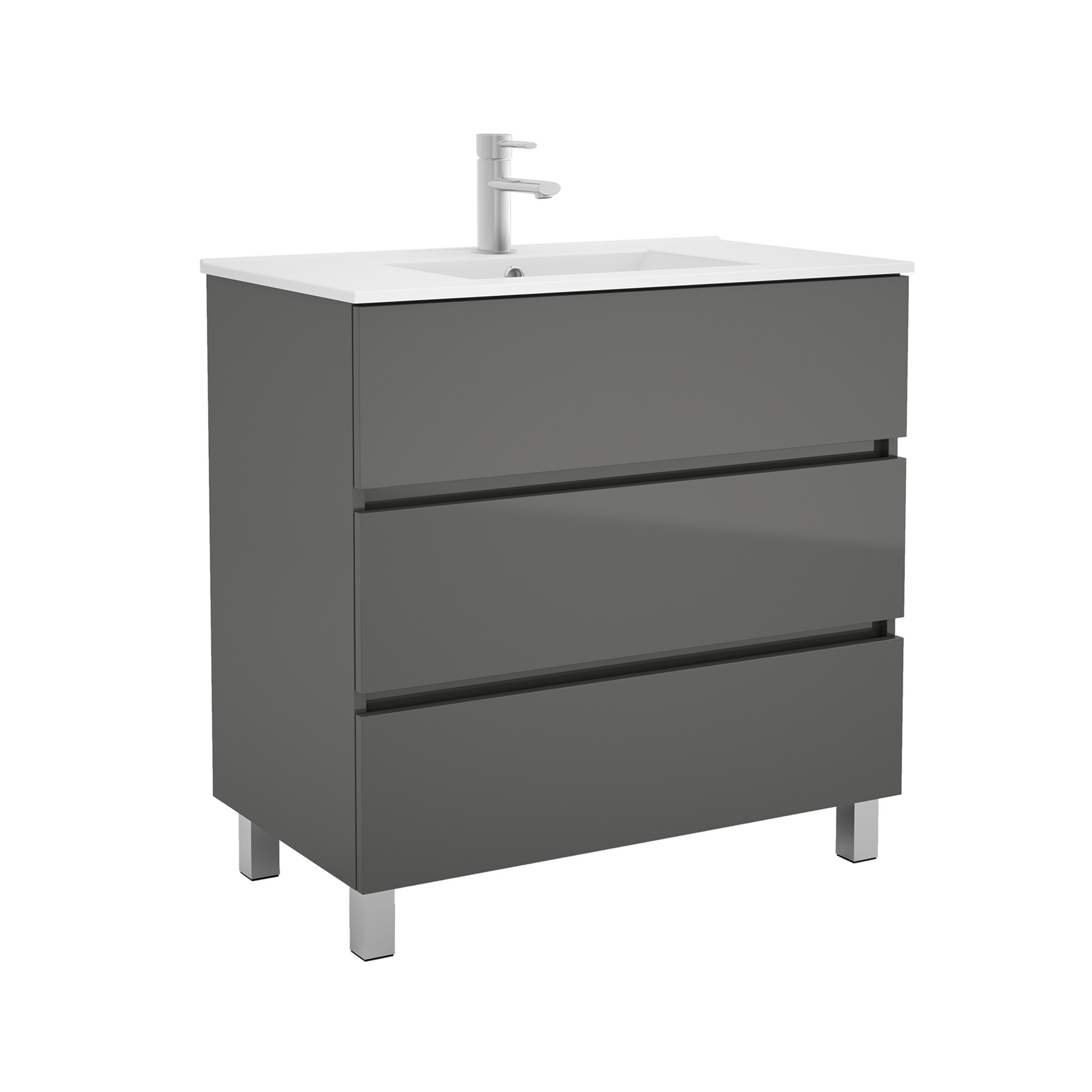 26568 SALGAR Мебель для умывальника FUSSION LINE 900 3 ящика GLOSS GREY 897 x 868 x 450 мм Глянцевый серый - Вид №1