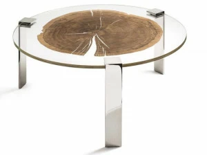 VGnewtrend Круглый журнальный столик из дерева и стекла Foresta