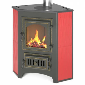 Печь-камин Везувий ПК-01 (220) угловой с комфоркой (красный)