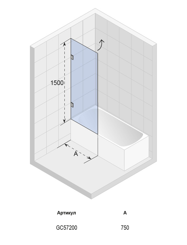 GC57200 Душевое ограждения на борт вынны Santreyd Чехия  - Вид №1