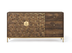 Шкаф из манго с выдвижными ящиками и распашными дверцами