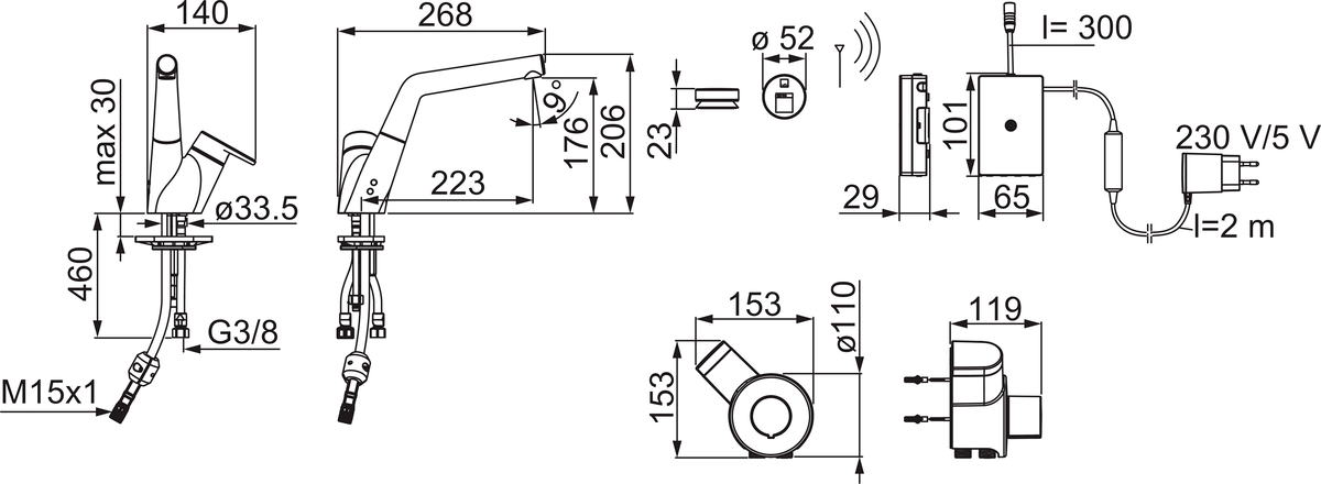Oras 2227F Смеситель для кухни с клапаном, 230/5 V 2227F Signa Хром  - Вид №4