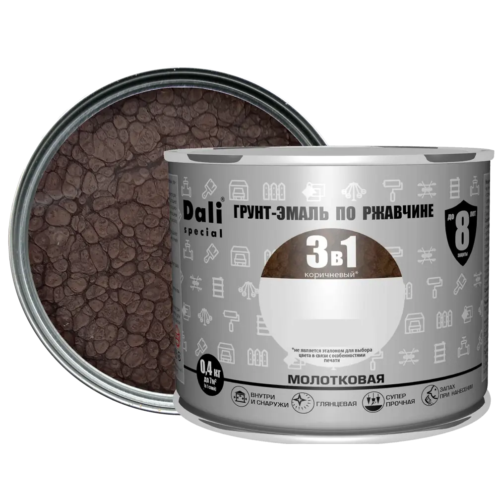 Грунт-эмаль Dali 3 в 1 молотковая коричневая - защита металла с эффектом чеканки 83372499 STLM-0040613