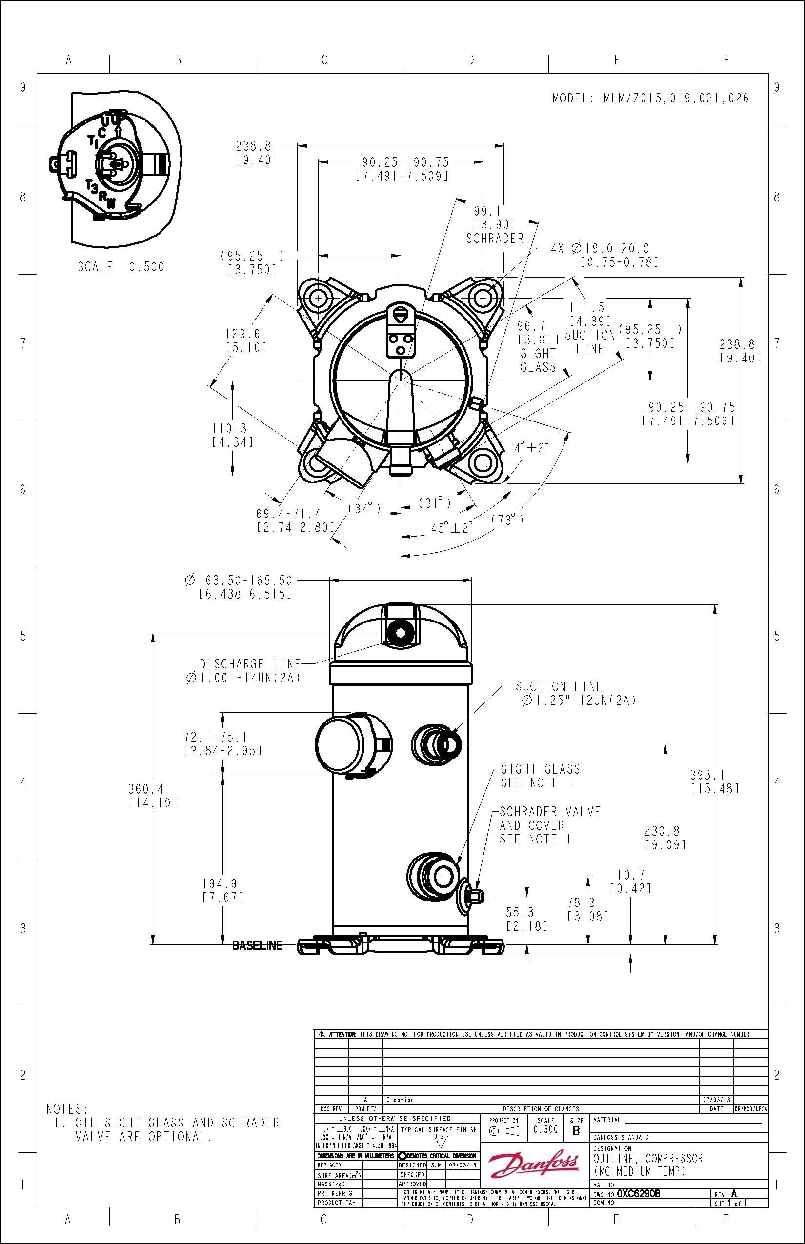 Danfoss MLZ — герметичные спиральные компрессоры MLZ048T4LC9A Компрессор спиральный 121L8651  - Вид №12