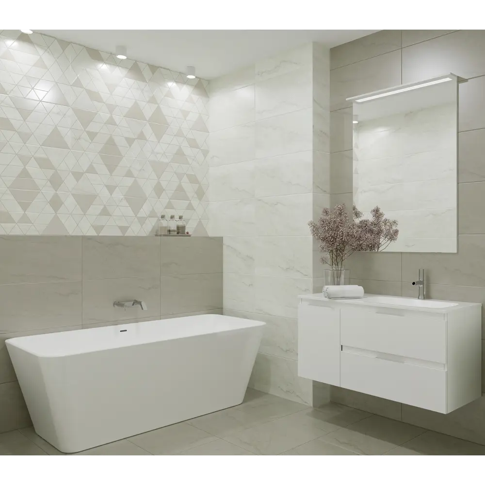 Плитка настенная Azori Carlina Pearl 31.5x63 см 1.59 м² сатинированная цвет светло-серый 89365801 STLM-2074824 - Вид №2