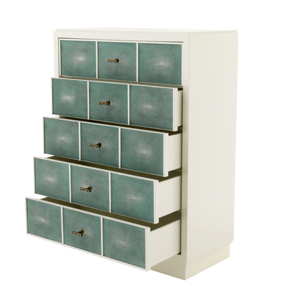 Комод в прихожую высокий с 5 ящиками слоновая кость с зелеными фасадами Brunel от Eicholtz EICHHOLTZ ДИЗАЙНЕРСКИЕ, EICHOLTZ 060903 Белый;зеленый  - Вид №1