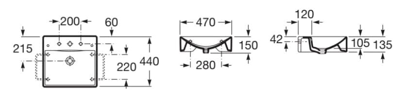 Прямоугольная фарфоровая раковина с переливом Roca DIVERTA 32711 ARCH-00130464 - Вид №3