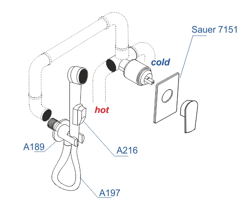 A71097 Встраиваемый комплект для биде со шлангом 150 см WasserKRAFT  - Вид №2