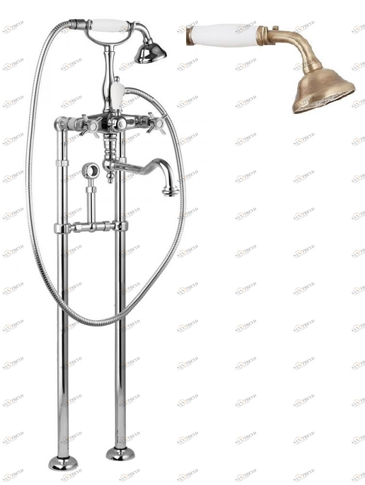 Напольный смеситель для ванны с повор.изливом кронштейном для слива-перелива CEZARES LORD-VDPS2-02-Bi