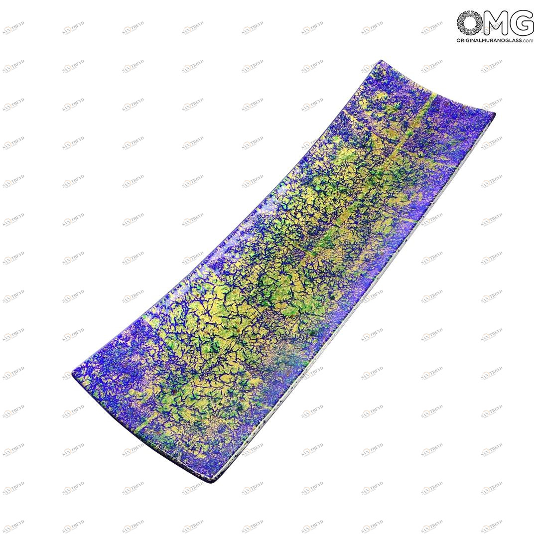 2493 ORIGINALMURANOGLASS Прямоугольгое блюда синего цвета с золотом - муранское стекло - Original Murano Glass OMG 60 см 