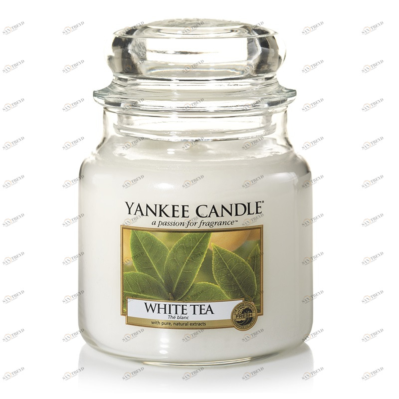 Свеча средняя в стеклянной банке "Белый чай" 411 гр 65-90 часов YANKEE CANDLE  267957 Белый 