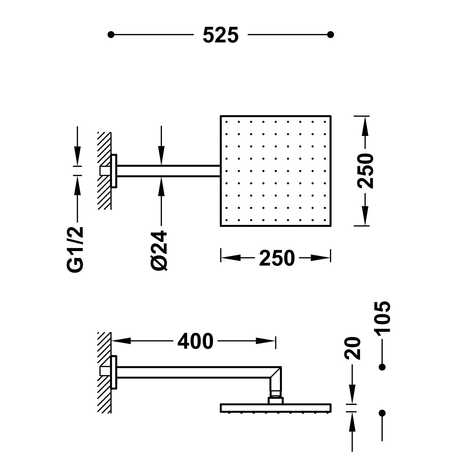 Настенный кронштейн с регулируемой насадкой для душа-03423101 TRES Showers - Вид №1