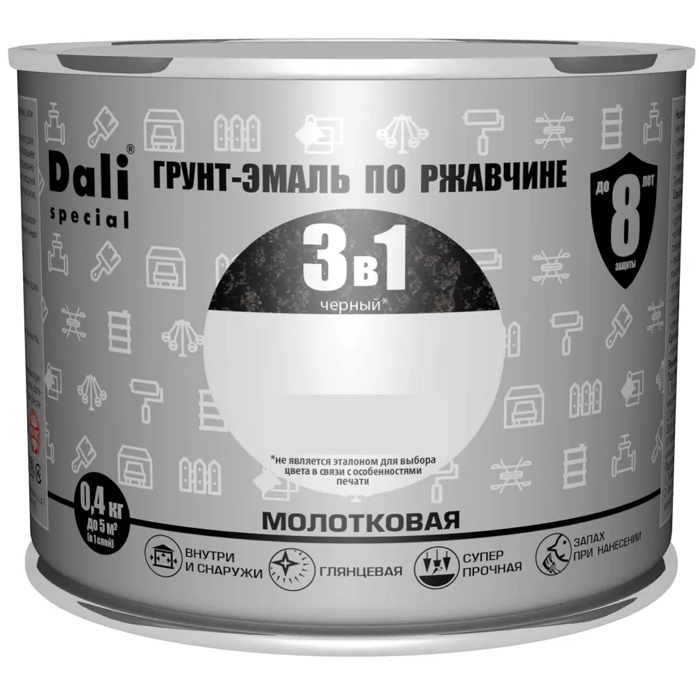 Грунт-эмаль 3 в 1 Dali молотковая чёрная для металла 0,4 кг 83372518 STLM-0040616 - Вид №1