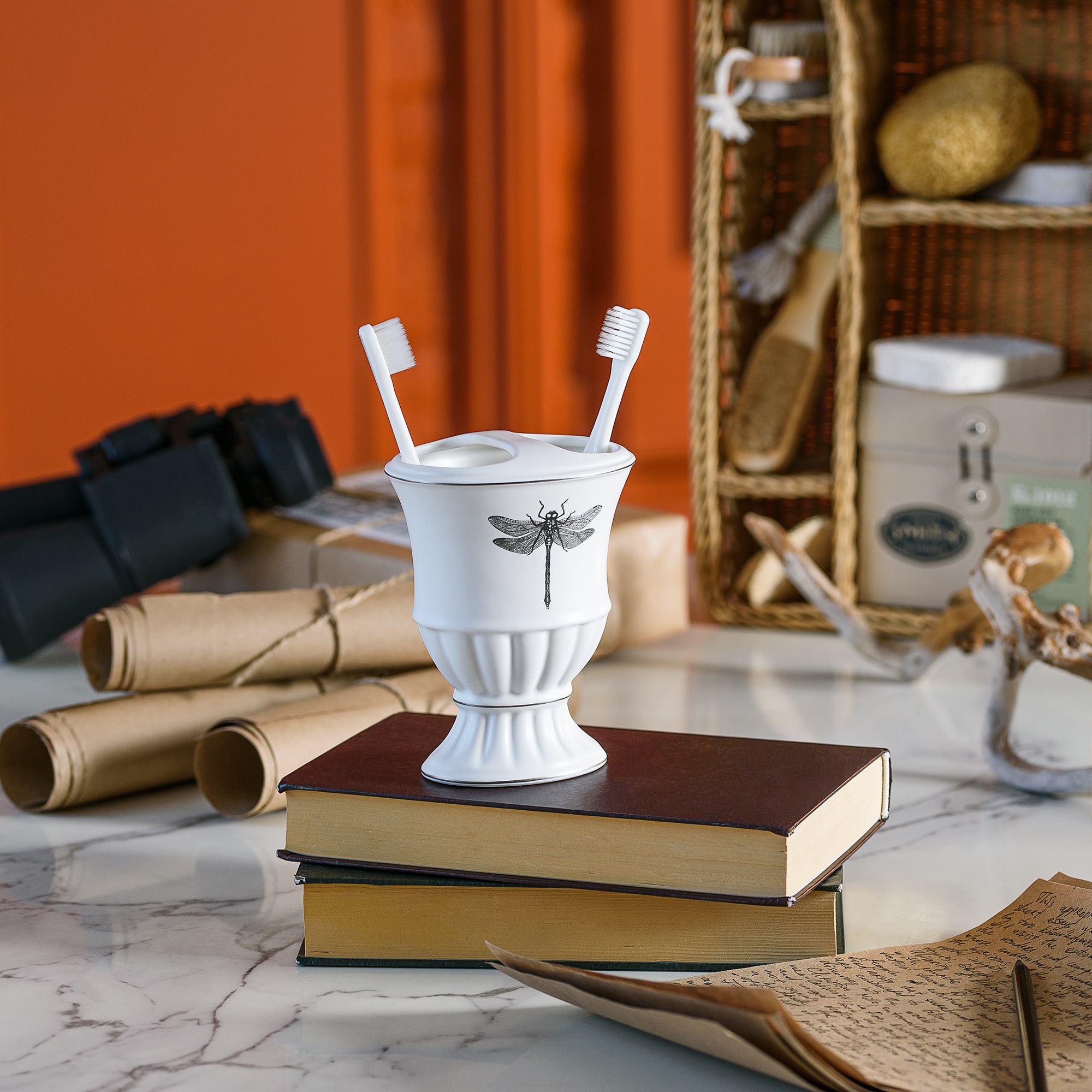 89097072 Стакан для зубных щеток с разделителем керамика цвет белый Buzz Fauna Santreyd  - Вид №3