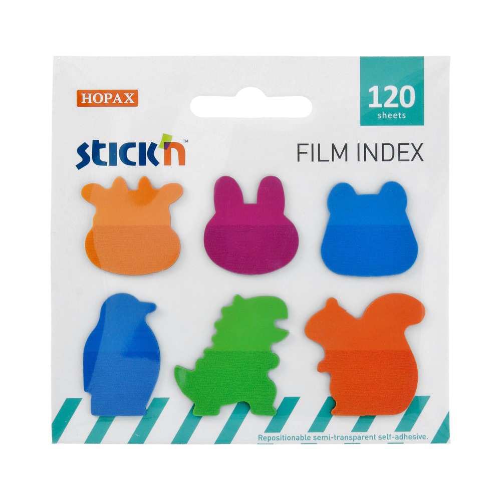 21765 Закладки самоклеящиеся пластиковые Z-сложение ( 26х32 мм) 20 л. животные Stick`n 