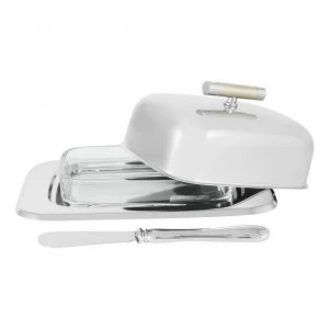 Масленка стальная с ножом 18х12х7 см серебряная "Перле" REGENT ПЕРЛЕ 00-3946461 Серебро