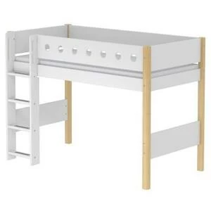 Кровать Flexa White полувысокая с лестницей, 200 см, белая лакированная