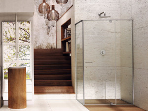 Стеклянная угловая душевая кабина с распашной дверью