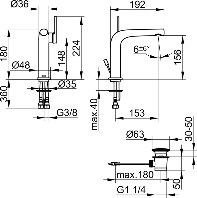 51502030000 Однорычажный смеситель для умывальника 150 KEUCO Edition 400 - Вид №2