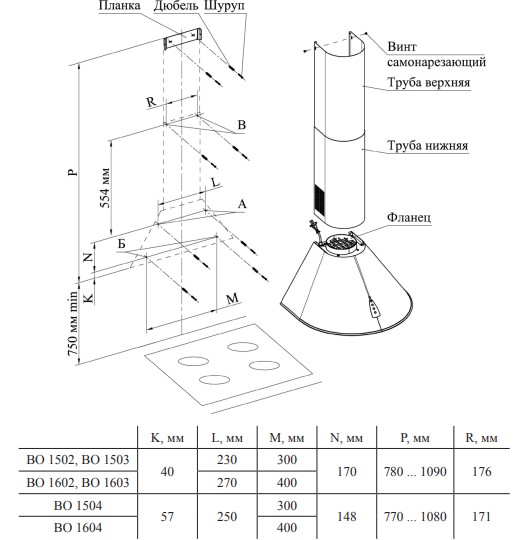 1182173 Вытяжка каминная Gefest ВО 1503 К62 белый/золотистый STDN-0040707 - Вид №9