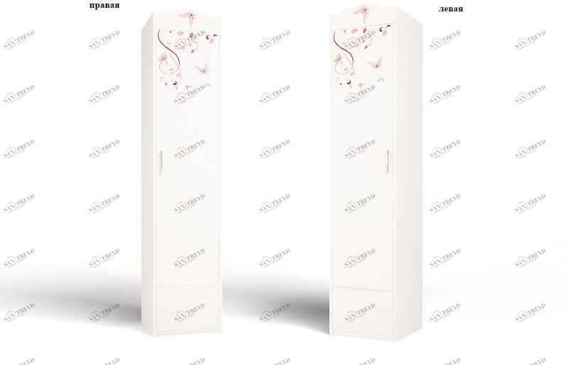 Шкаф ABC-KING с 1й дверью Фея 1 правый с бабочками 4631148422322