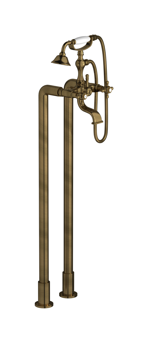 Напольный смеситель для ванны с 2 колоннами и душевым гарнитуром. WE ARE IB hr700bb Antique Bronze Hermes