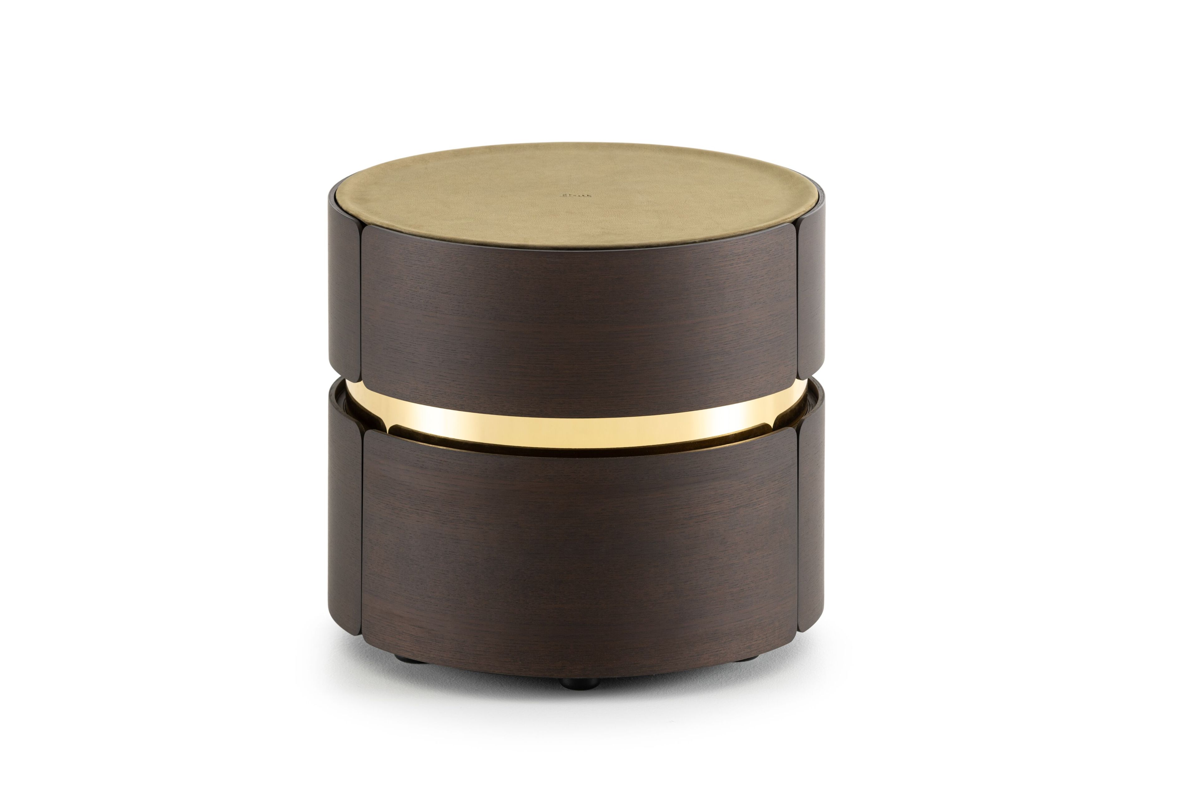 Круглая тумбочка из ясеня с кожаной обивкой и ящиками Flou Тоши ARCH-00087359 - Вид №2