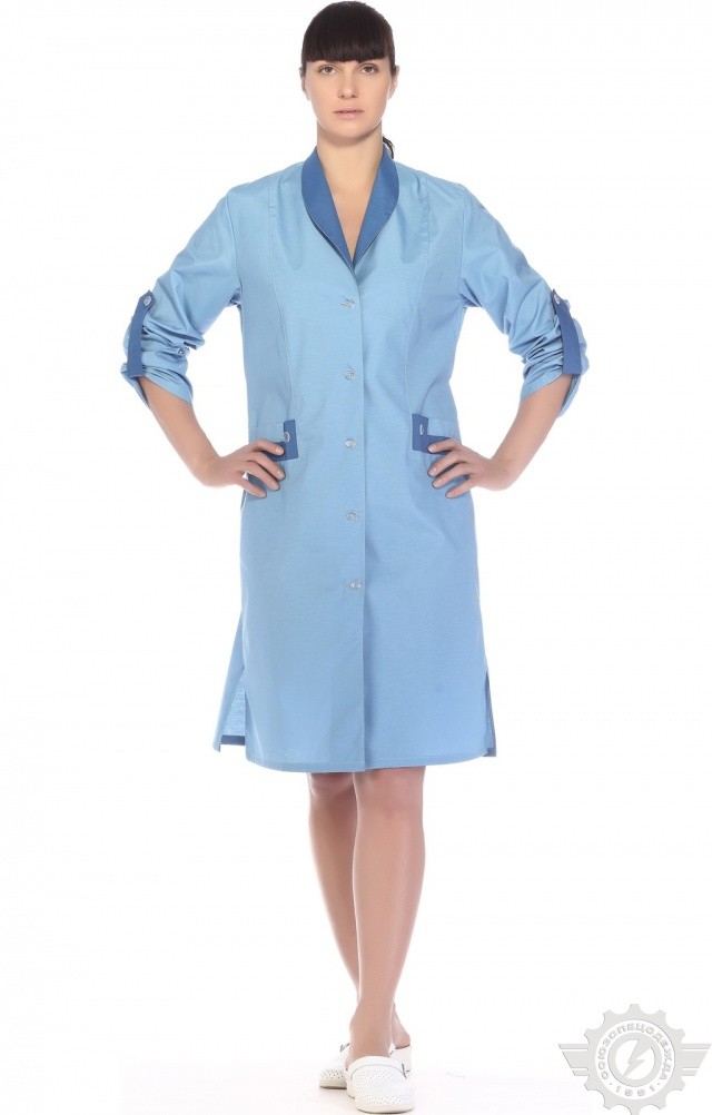 61735 Халат "Радуга" длинный рукав голубой  Одежда для обслуживающего персонала  размер 54 Спецодежда  - Вид №11
