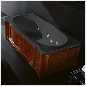Ванна Gruppo treesse New Classic Young STX-V674B-SX-WO-C чёрная с гидромассажем и дезинфекцией прямоугольная левая деревянная панель орех
