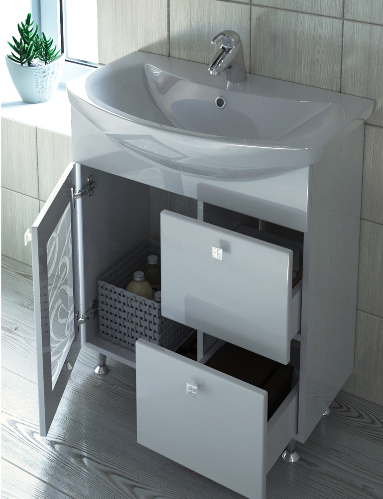 Тумба с раковиной Provans 700 (Балтика)700⨉450⨉830 мм белый Santreyd sun-id-665136 - Вид №2