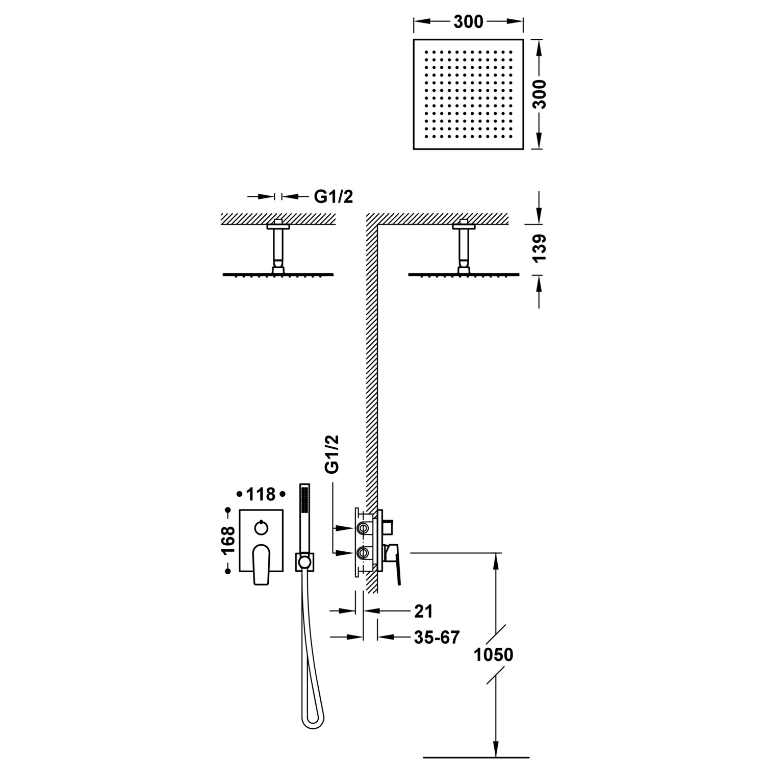 ПРОЕКТ-TRES Rapid-box с 2-ходовым скрытым смесителем для душа с одной ручкой-21128003KMB TRES Project - Вид №1