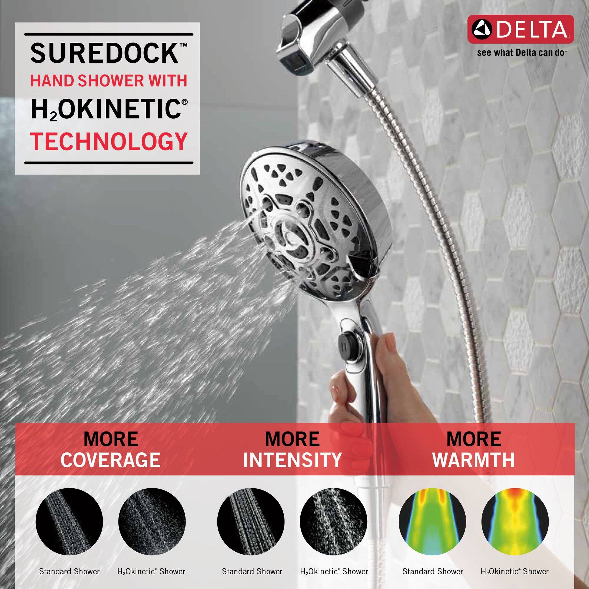 75707 Ручной душ SureDock ™ с 7 настройками Delta Faucet Delta Хром - Вид №11