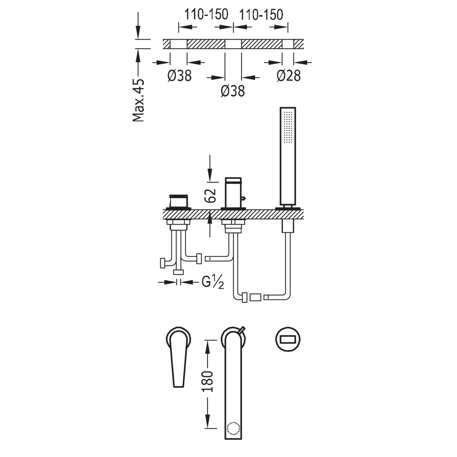 Крановой смеситель для ванны CLASS с одной ручкой-20516103 TRES  - Вид №1