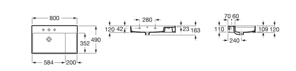 Керамическая подвесная прямоугольная раковина Roca Inspira ARCH-00081863 - Вид №3