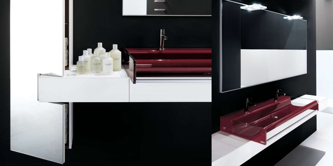Комбинация ванной комнаты KU 62 в отделке Shine 108 G88 Rosso /  L58 Bianco MILLDUE KUBIK KUBIK62 - Вид №2
